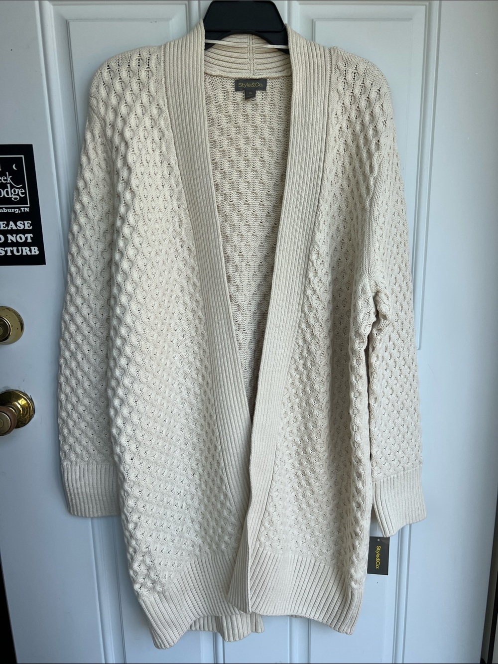 NWT Style & Co. Cream Textured Open-Front Long Cardigan